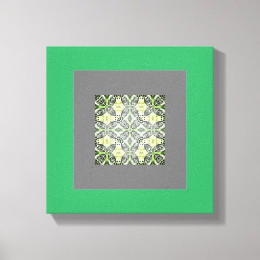 マンデラ抽象芸術オリジナルグリーンアンドグレーウォールアート キャンバスプリント (正面)