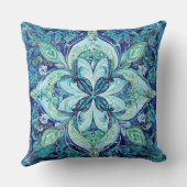 マンデラ海軍ブルーエメラルドグリーンボヘミアンパターン クッション (裏面)