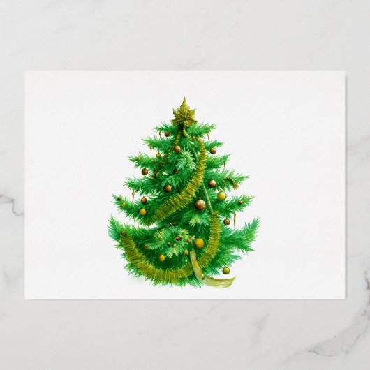 マンデルブロットのクリスマスツリー 赤と緑の電球 箔シーズンカード (正面)
