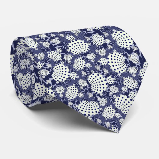 マンデルブロー青と白の水玉模様 ネクタイ (ロール)