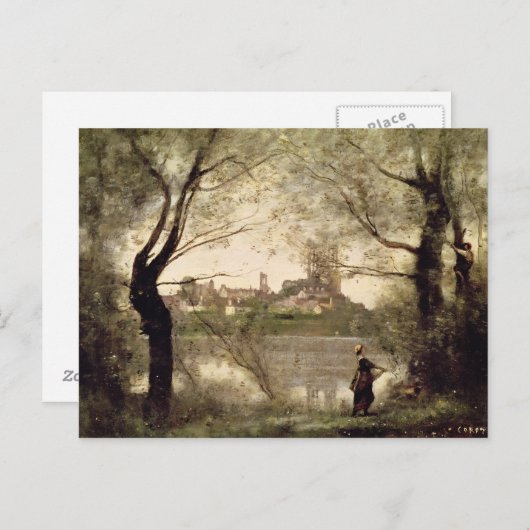 マントの町と大聖堂の眺め ポストカード (正面/裏面)