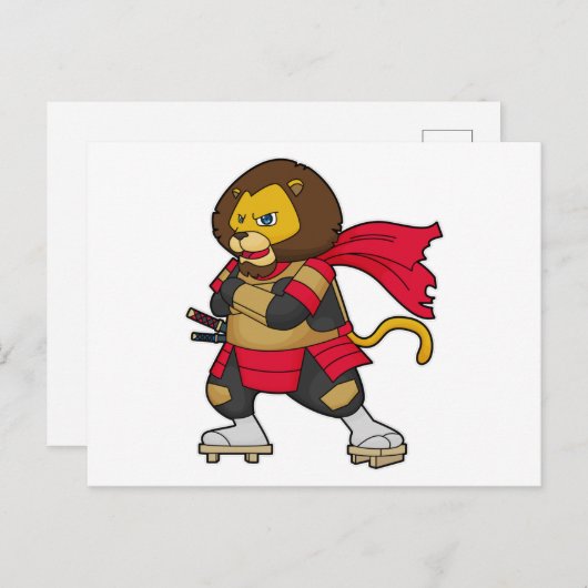 マントをまとった戦士のライオン ポストカード (正面/裏面)