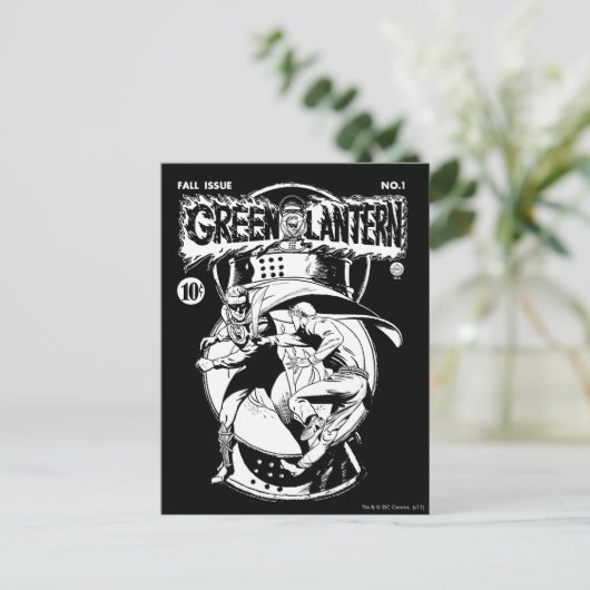 マントを翻して戦うグリーンランタン、モノクロ ポストカード (スタンド正面)