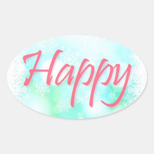 マントラステッカー幸せ、健康、賢明、裕福 楕円形シール (正面)