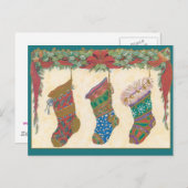 マントルピースカードでつるすクリスマスのストッキング シーズンポストカード (正面/裏面)