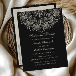 マンドゥラ・ボホ・ブラック・インドの結婚式リハーサルディナー インビテーションポストカード