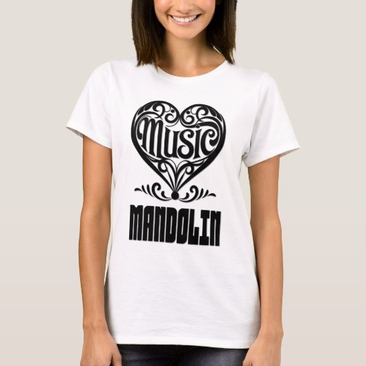 マンドリンの愛好家のための優雅なスクロールハート Tシャツ (正面)
