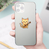 マンドリンを持つ猫のアートデザイン シール (スマートフォン)