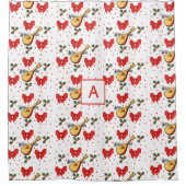 マンドリンレッド弓ホリー葉ズベリーパターン シャワーカーテン (正面)