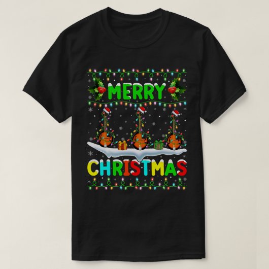 マンドリン恋人クリスマスマンドリン照明サンタハットメ Tシャツ (デザイン正面)