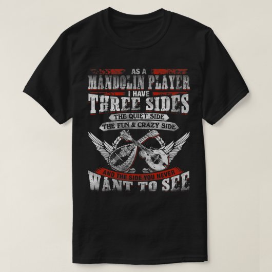 マンドリン愛好家マンドリン選手の3つの側面 Tシャツ (デザイン正面)