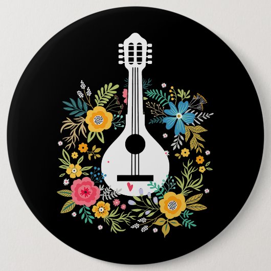 マンドリン花パターンプレーヤー文字列楽器 缶バッジ (正面)