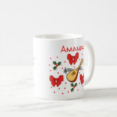 マンドリン赤い弓ホリー葉ズパターカスタマイズン コーヒーマグカップ (正面右)