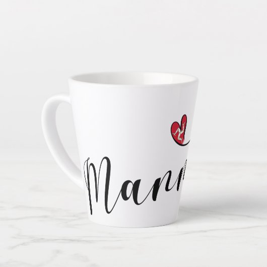 マンニン、マン国旗のハート、マンクス カフェラテマグ (左アングル)