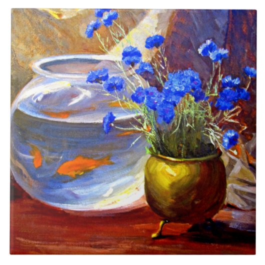 マンハイム – 金魚の鉢と花 タイル (正面)