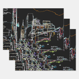 マンハッタンのカラフルなスカイライン ラッピングペーパーシート