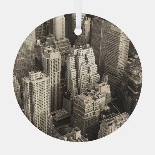 マンハッタンのスカイライン、黒と白の空中。 ガラスオーナメント (裏面)