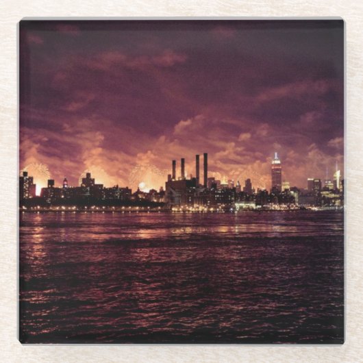 マンハッタンの後ろの7月4日の花火 ガラスコースター (正面)