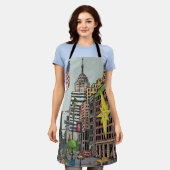 マンハッタンウィンターニューヨーククリスマスイラストレーション エプロン (着用した状態)