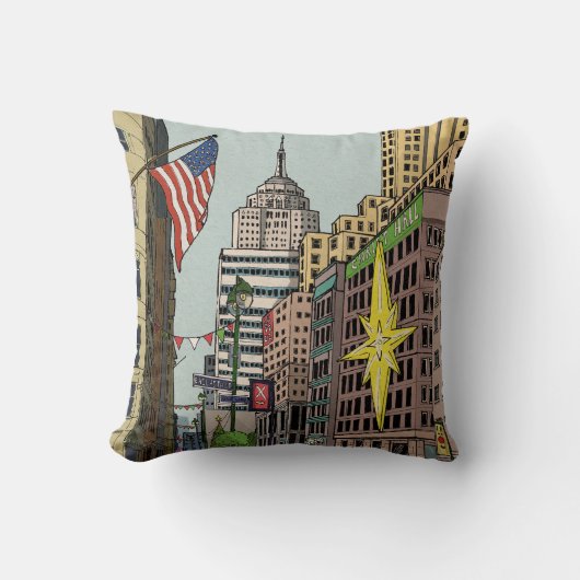 マンハッタンウィンターニューヨーククリスマスイラストレーション クッション (正面)