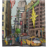 マンハッタンウィンターニューヨーククリスマスイラストレーション シャワーカーテン (正面)