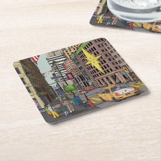 マンハッタンウィンターニューヨーククリスマスイラストレーション スクエアペーパーコースター (アングル)