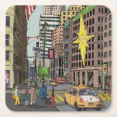 マンハッタンウィンターニューヨーククリスマスイラストレーション スクエアペーパーコースター (正面)