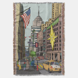 マンハッタンウィンターニューヨーククリスマスイラストレーション スローブランケット