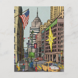 マンハッタンウィンターニューヨーククリスマスイラストレーション ポストカード
