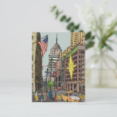 マンハッタンウィンターニューヨーククリスマスイラストレーション ポストカード (スタンド正面)