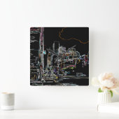 マンハッタンカラフルのスカイライン スクエア壁時計 (ホーム)