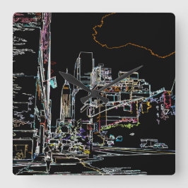 マンハッタンカラフルのスカイライン スクエア壁時計