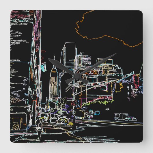 マンハッタンカラフルのスカイライン スクエア壁時計 (正面)