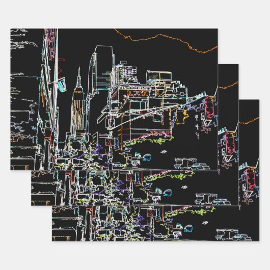 マンハッタンカラフルのスカイライン ラッピングペーパーシート (セット)