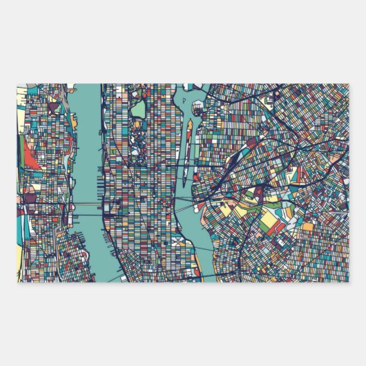 マンハッタンニューヨークの地図 長方形シール (正面)
