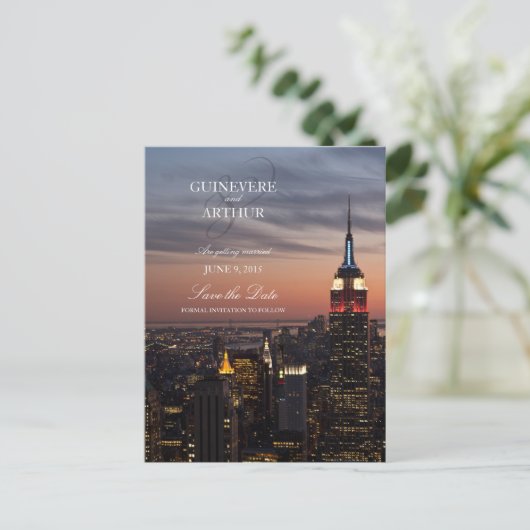 マンハッタンニューヨークサンセットウェディング日付を保存 案内ポストカード (スタンド正面)