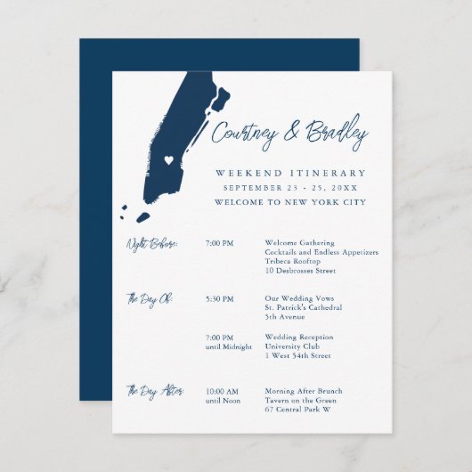 マンハッタンニューヨークシティウィークエンドタイムラインナリー エンクロージャーカード (正面/裏面)