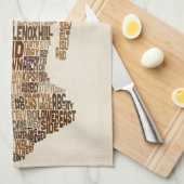 マンハッタンニューヨークタイポグラフィの文字地図 キッチンタオル (四つ折り)