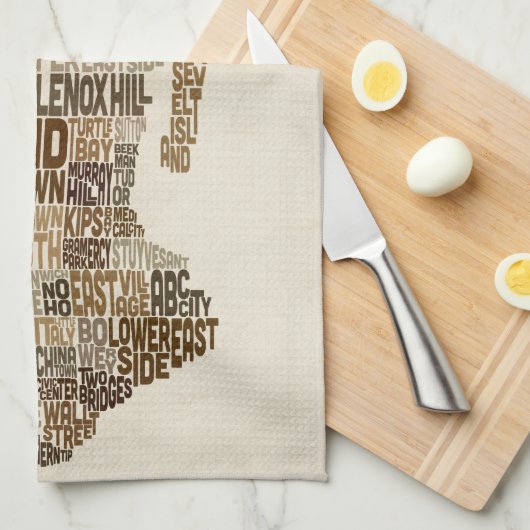 マンハッタンニューヨークタイポグラフィの文字地図 キッチンタオル (四つ折り)