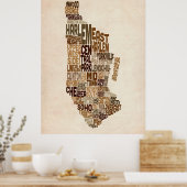 マンハッタンニューヨークタイポグラフィ文字マップ ポスター (キッチン)