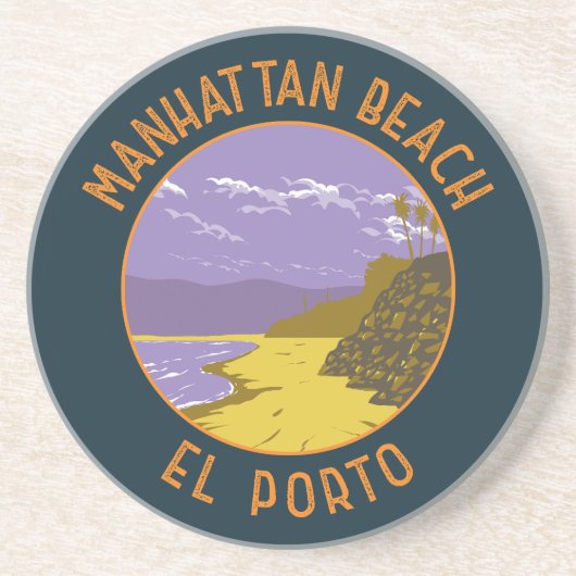 マンハッタンビーチカリフォルニアトラベルアートヴィンテージ コースター (正面)