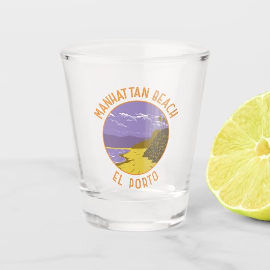 マンハッタンビーチカリフォルニアトラベルアートヴィンテージ ショットグラス (正面)