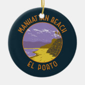 マンハッタンビーチカリフォルニアトラベルアートヴィンテージ セラミックオーナメント (正面)