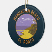 マンハッタンビーチカリフォルニアトラベルアートヴィンテージ セラミックオーナメント (左)