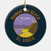 マンハッタンビーチカリフォルニアトラベルアートヴィンテージ セラミックオーナメント (裏面)