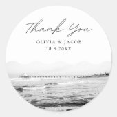 マンハッタンビーチ結婚式フェイスフォトサンキュー ラウンドシール (正面)