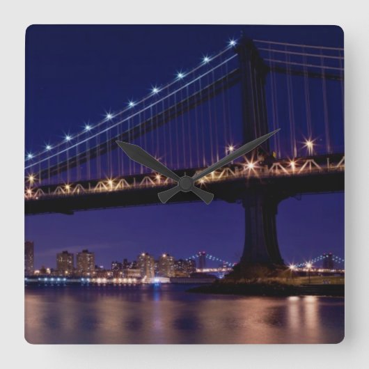 マンハッタン橋の夜景 スクエア壁時計 (正面)