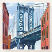 マンハッタン橋 ニューヨーク市 絵画 ガラスコースター (正面)