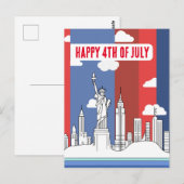 マンハッタン・スカイラインと自由の女神7月4日 ポストカード (正面/裏面)