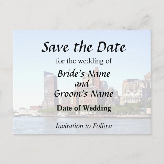 マンハッタン ニューヨーク - 晴れた日のマンハッタン スカイライン 案内ポストカード (正面)